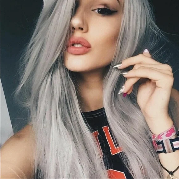 22” Ombre Black Gray Straight Lace Front Wig *NEW*